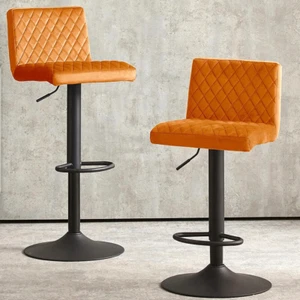AINPECCA 2er Set Höhenverstellbare Barhocker Orange 360° drehbarer Samt NEU - Bild 1 von 5