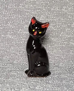 Redware Glazed Red Clay Ceramic Black Cat Figure Red Ear Vintage - Picture 1 of 6