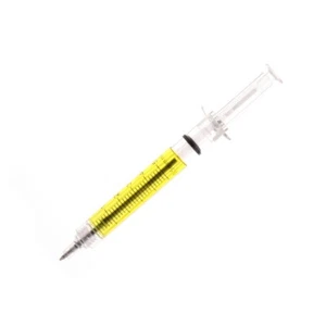 NOVEDAD BOLÍGRAFOS JERINGA espeluznante gótico emo pagano enfermera médico AMARILLO 99p Halloween - Imagen 1 de 3