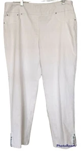 NWT Ruby Rd Stretch White Denim Ankle Pants Contour Waist Turquoise Beading 14 - Picture 1 of 10