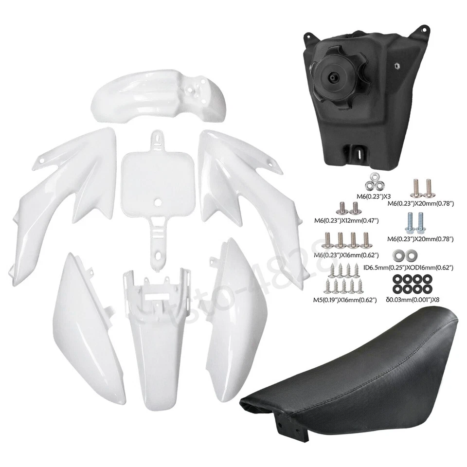 For Honda CRF50 XR50 White Plastics Fender + Tall Seat+ Fuel Tank+Bolts - Image 1 of 4