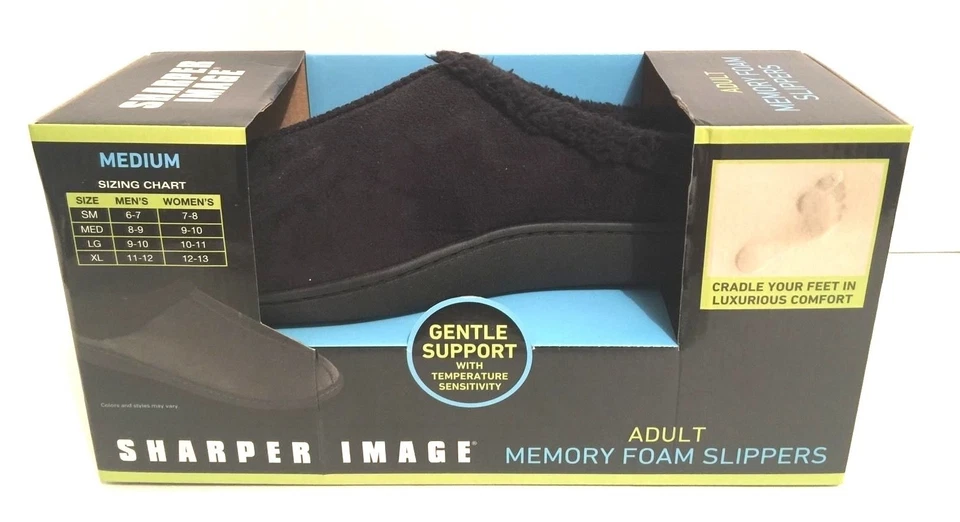 Mens 8-9 Memory Foam House Slippers SHARPER IMAGE Black Size M NEW Womens 9-10 - Image 1 of 4