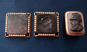 Agrupación/tres piezas de joyería victoriana vintage patrimonial; incrustación, camafeo y piedra - Imagen 1 de 5