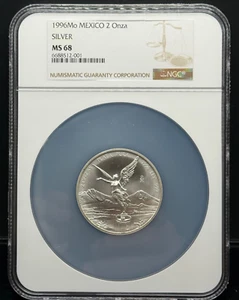 1996 Mexico 2 oz .999 Fine Silver Libertad Angel 2 Onza Coin - NGC MS 68  - Picture 1 of 2