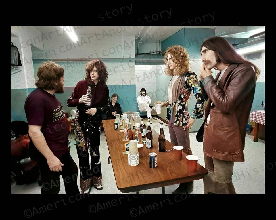 Led Zeppelin backstage Indiana 1975 Photo Print Poster Jimmy Page Robert Plant - Image 1 of 1