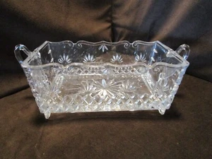 Vintage Glasschale Box mit Fuß überbacken mit Griffen Sunburst Fächer 12,5"W OOAK - Bild 1 von 20