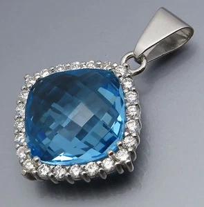 DISEÑO MADURO - PRECIOSO COLGANTE AZUL BRILLANTE - ORO BLANCO RODINIZADO 585 - Imagen 1 de 7