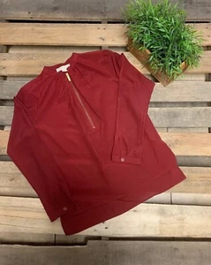 NWOT Michael Kors Burgundy Blouse 3/4 Zipper Long Sleeves Sz 4 Front - Picture 1 of 10