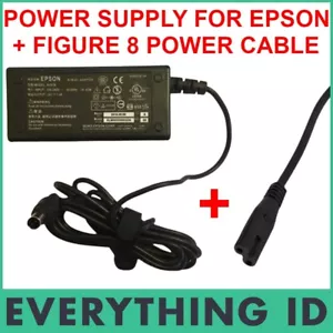 POWER SUPPLY FOR EPSON A411E A411B AC CHARGER ADAPTER + FIGURE 8 POWER CABLE - Picture 1 of 1