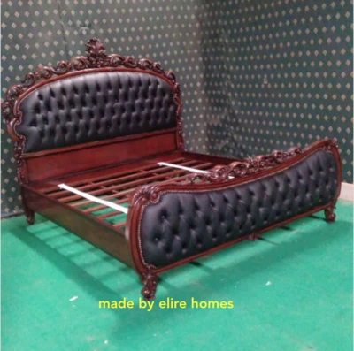 Cama de diseño 6' Super King size caoba oscura con tapicería estilo Chesterfield Foto 1 de 4