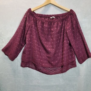 TU Blouse Women Size 14 Claret 3/4 Sleeve Lace Off The Shoulder Top - Picture 1 of 9