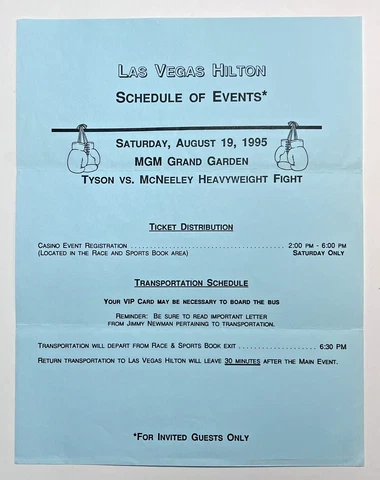Mike Tyson v Peter McNeeley Boxing Las Vegas Hilton Ticket Distribution Schedule Cover