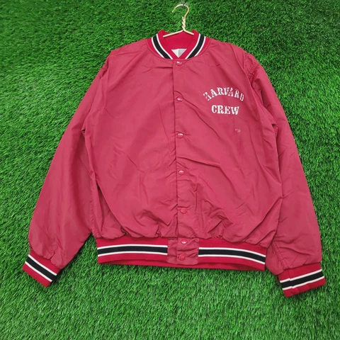Vintage 80s Harvard Crew Rowing Bomber Jacket Mens Large Red Black Arch Logo Cover