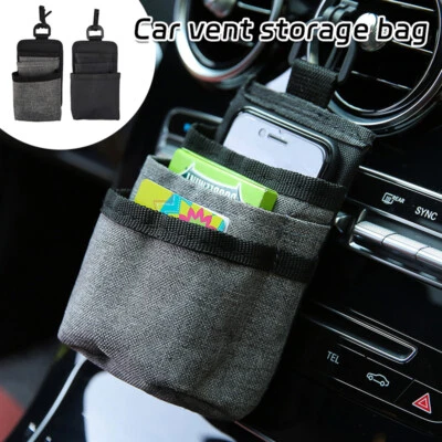 Car Vent Storage Bag Mobile Phone Power Bank Id Storage Bag Data with Cable Hole - Image 1 of 4