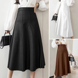 UK Womens A Line PU Leather Long Skirt Ladies Cocktail Party Skirts Midi - Picture 1 of 14