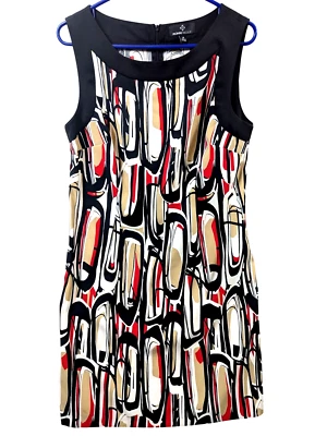Ronni Nicole Women size 14 Black Red Geometric Career Stretch Artsy Office Dress - Image 1 of 4