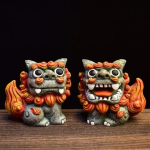 1pairs 8cm Chinese Resin Lion Statue Ornaments Town House Desk Lucky Lion Decor - Picture 1 of 4
