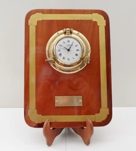 ART DECORATIF ANCIEN VINTAGE MARINE HORLOGE PENDULE HUBLOT BRONZE "SCHOLER" BOIS - Picture 1 of 7