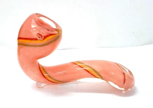 Glass Handpipe Sherlock Smoking Tobacco 5" Left Carb Pink Rasta - Picture 1 of 3