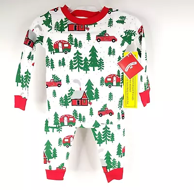 Christmas Pajamas Baby Boys Girls 18 Months 2 Pc Set Multicolor Tree Truck • 7.49€