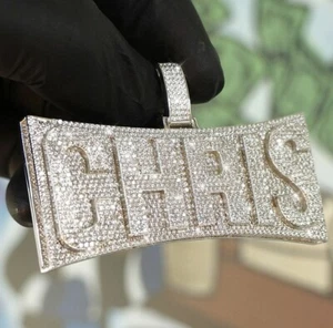 White Gold Plated Silver mens 3.56 ct Round Cubic Zirconia Custom Name Pendant - Picture 1 of 5