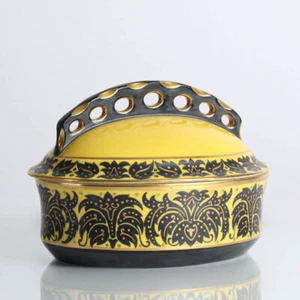 Lata de porcelana Hutschenreuther Abt. para arte Fritz Klee decoración dorada amarillo negro - Imagen 1 de 9