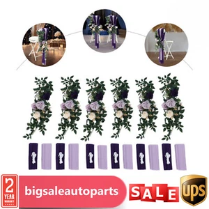 Wedding Chair Back Flowers Artificial Prevent Fading Purple Chair Decorations - Picture 1 of 21