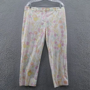 Talbots Womens Tapered Leg Cropped Pants 14 Petite White Yellow Purple Floral - Picture 1 of 13