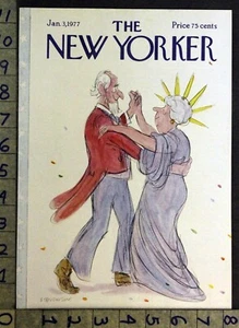 1977 NEW YEAR UNCLE SAM LADY LIBERTY DANCE STEVENSON ART NEW YORKER CVR FC1157 - Picture 1 of 1