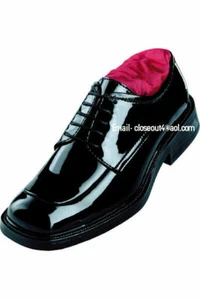 New 11 1/2 Trendy Black shiny Square Toe Lace-up Tuxedo Tux Shoes Patent Leather - Imagen 1 de 1