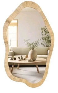 Irregular Wall Mirror, Asymmetrical Mirror, Rattan Frame Wall Wavy Mirror Decor - Picture 1 of 4