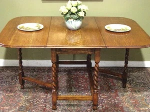 VINTAGE OAK GATELEG DROPSIDE TABLE /DINING TABLE ~ BARLEY TWIST LEGS. SEATS 6-8 - Picture 1 of 13