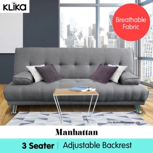 Manhattan Sofa Bed Lounge Couch Futon Furniture Home Light Grey Linen Suite - Picture 1 of 6