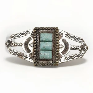 Vintage Native American Silver Toned Faux Turquoise Brooch Pin 2.8”L - Picture 1 of 6