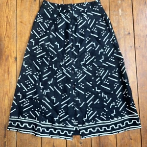 Whistles Black Kuba Print Linen Skirt Button Down Size 12 Midi - Picture 1 of 5