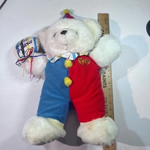 Dan Dee Teddy Precious Plush Clown Bear Primary Colors Vintage White Brown Eyes - Picture 1 of 5