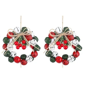 Set of 2 Plastic Christmas Bell Wreaths with Berries for Seasonal Decor 25 Inch - Picture 1 of 7
