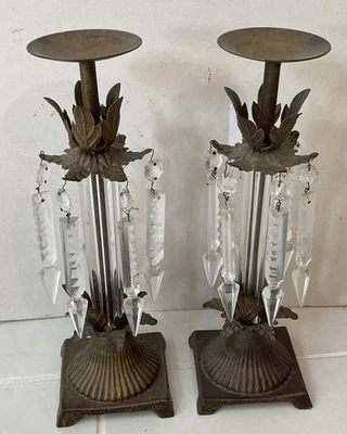 Vintage Cast Iron Candle Holders Large prisms centerpiece Set Of Two - Image 1 of 4