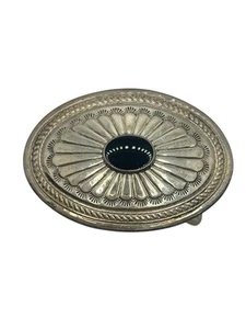 Sterling Silber Indianer Muschel & schwarzer Stein oval Gürtelschnalle Vintage - Bild 1 von 14