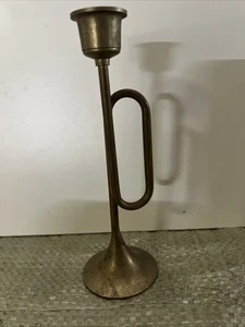 Einzigartiger Vintage Messing Trompetenhorn einzelner Kerzenständer Halter 7,5" - Bild 1 von 9
