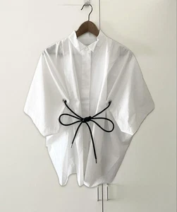 USED SACAI WHITE DRAWSTRING BLOUSE ACCEPTABLE M-1579E - Picture 1 of 5