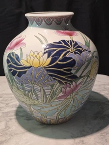 Jarrón de loto grande de porcelana pintado a mano chino jingdezhen de colección de los años 70 - Imagen 1 de 19