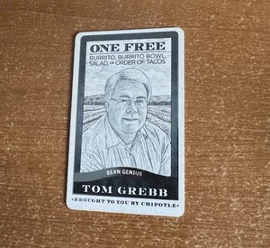 Chipotle Bean Genius Tom Grebb Free Burrito Karte Neu ABGELAUFEN - Bild 1 von 2
