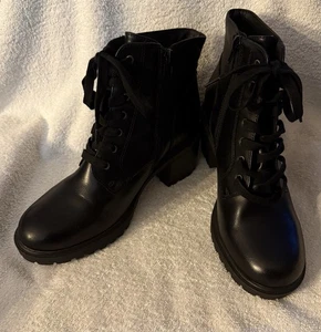 Botas con cordones Frye & Co. Ayla para mujer talla 8,5 negras motociclista/combate con cremallera - Imagen 1 de 9