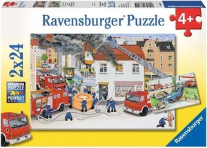 NEW Ravensburger 2x24 Pieces Jigsaw Puzzle 4+ Ages Kids With the Fire Brigade - Picture 1 of 3
