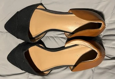 Puntera plana Merona para mujer, negra y tostada coñac, talla 10 Foto 1 de 2