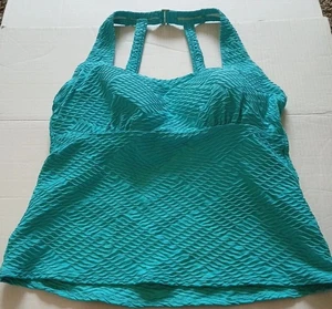 Lands End Tankini Swim Top Only Textured Soft Pads AQUA 14DD Beach Vacation - Picture 1 of 22