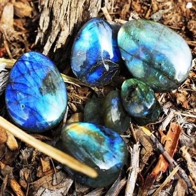 PAIR of AAA Grade Natural Labradorite Double Flare Teardrop Plug - Image 1 of 4