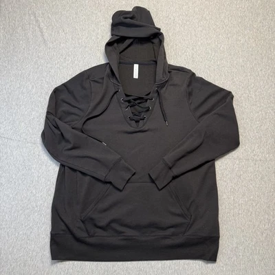 Ideology Laced-Up Hoodie Womens Pullover 1X Black Pockets - Image 1 of 4