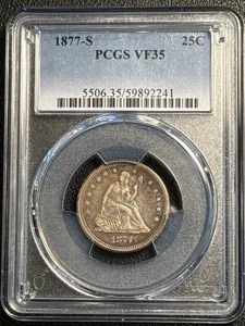 1877 S Seated Liberty Quarter PCGS VF-35 - Picture 1 of 2